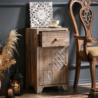 Armoire de rangement multifonctionnelle en bois massif sculpté de style marocain, commode à tiroirs à porte unique de style campagnard américain, décorative pour hôtel