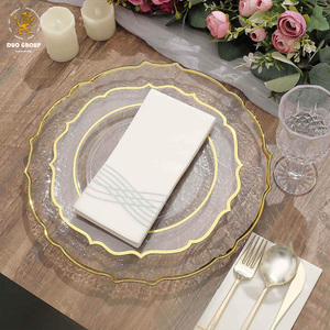 Assiettes <span class=keywords><strong>de</strong></span> présentation en <span class=keywords><strong>verre</strong></span> doré, motif tournesol, bord festonné, transparentes, réutilisables, <span class=keywords><strong>pour</strong></span> dîner, mariage, événements - Product Image 3
