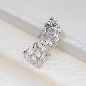 Colgante Cuadrado de Plata S925, Accesorio para Collar de Mujer de 8-10 mm, Diseño de Jaula, Sin Agujeros, Soporte para Perlas Vacío, Acero Semiterminado - Product Image 2