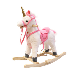 Animal en peluche-Cheval à bascule avec selle et écharpe 62x60x26cm Poignées et base en bois solides et sûres - Product Image 1