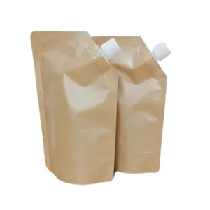 Emballage liquide en papier kraft sac kraft biodégradable debout avec pochettes à bec verseur