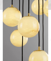 Lustre en albâtre de style nordique, design postmoderne pour villa duplex, salon, escalier, luminaire suspendu en laiton et marbre