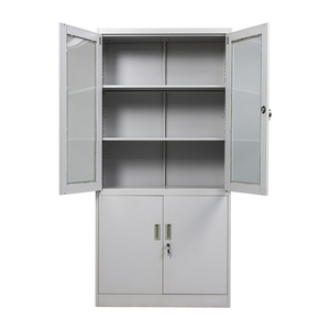 Vitrine à double porte en verre, armoire de rangement pour livres et dossiers, avec étagères réglables et verrouillable - Product Image 2