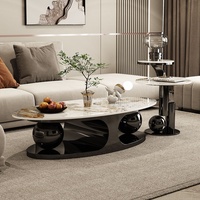 Table Basse Ovale Style Italien Pierre Brillante Design Moderne Luxe Léger Simple Maison Double Boule Célébrité Internet En Stock