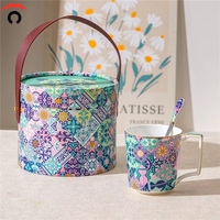 Juego de Tazas de Café y Té de Porcelana Estilo Árabe Europeo, 6 Piezas, 6 Platos, Chapado en Oro, Capacidad de 220 ml, Duradero, Caja de Regalo Marroquí para Fiestas