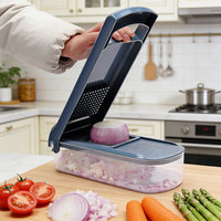 YuShu Plastic Multifunctionele Handmatige Mandoline Groente- en Fruitsnijder met Opvangbak, 304 Roestvrijstalen Messen, Handwasbaar