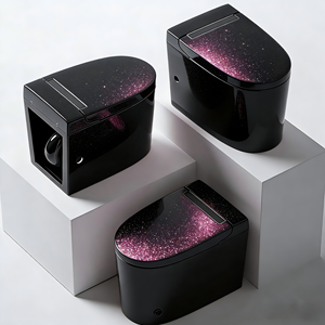 Toilette intelligente en céramique noire à paillettes, virale sur TikTok, avec capteurs automatiques, système de chasse d'eau électronique, siège chauffant, EMC - Product Image 2