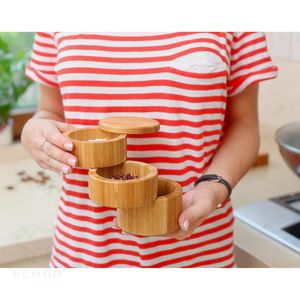 Boîte à épices en bois de bambou à 3 niveaux Boîte à sel empilable avec couvercle magnétique - Product Image 5