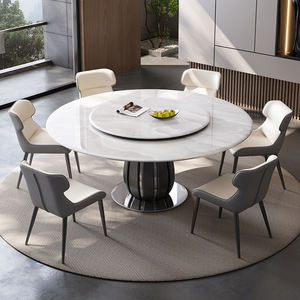 Ensemble de salle à manger moderne de luxe haut de gamme table ronde en acier inoxydable avec plateau tournant super chaise en pierre de cristal élégante et élégante - Product Image 2