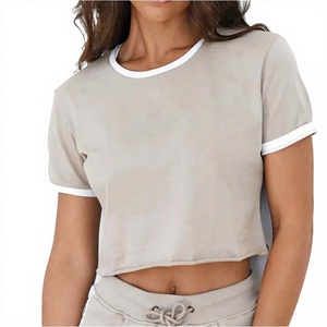 Women's Cropped tank <b>top</b> Solid Color O-Neck Short Sleeve Casual Breathable Knitted <b>crop</b> <b>Top</b> for women in cheep price - Product Image 1