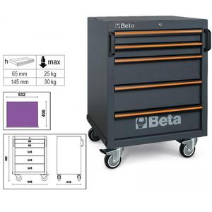 BETA - 045000225 Cajonera móvil con 5 cajones para muebles de taller C45PRO-TALLERES ROLLING EAN 8054809415116 - Product Image 1