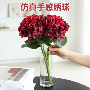Fleurs d'hortensia artificielles, branche unique, rouge, en caoutchouc souple, décoration florale pour hôtel et mariage, ornement artistique - Product Image 3