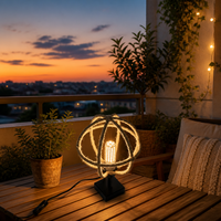 Lámpara de Mesa Boho con Cuerda y Bola, 9W, LED de 3 Colores, 100-265V, E26/E27, Lámpara de Jaula de Ratán Natural para Decoración de Dormitorio y Sala de Estar
