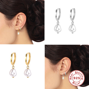 Bijoux fins en vente chaude, argent sterling 925, pendentif en perle baroque irrégulière, boucles d'oreilles créoles pour femmes - Product Image 4
