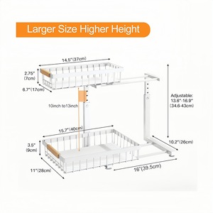 High Quality Kitchen <strong>Under</strong> Sink 2 Tier Pull Out Storage Rack Multifunctional Height Adjustable Home Organizer - Product Image 6