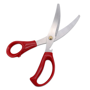 <b>Kitchen</b> Curved <b>Scissors</b> 8 In Stainless Steel Red Handle For Food Cutting And Barbecue Use - Product Image 3