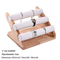 Présentoir à bijoux en bois à 3 niveaux, incliné et courbé, avec support détachable pour montres, bracelets et joncs