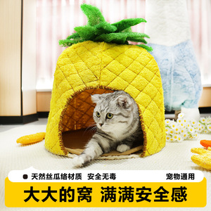 Pineapple Cat <b>Bed</b> Oval Shape Breathable Warm Scratch Resistant Pet <b>House</b> For Cats Four Seasons Use Hand Wash YG-2025 - Product Image 2
