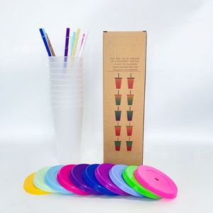 Customizable logo 24OZ Color Straw <b>Cup</b> with <b>Large</b> Capacity Single-layer Transparent Plastic <b>Cup</b> for Iced Coffee Party Birthdays - Product Image 5