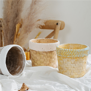FANGSHENG Moderne Jaune Cylindre Succulent Planteur Pas Cher Tissé Seagrass Ciment Pots De Fleurs pour La Maison Jardin - Product Image 2