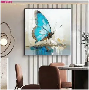 蝴蝶抽象油画研究门廊装饰海报艺术印刷墙照片画挂画16x 16英寸 (40x 40厘米)