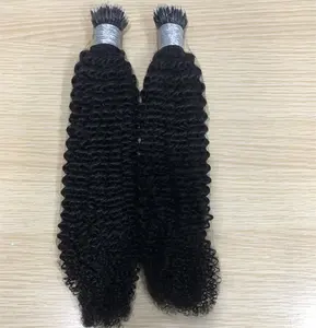 Grosir Afro Keriting Keriting Coily 4b 4c Cincin Mikro Kusut Gratis Remy Loop Nano-Ring Rambut Nano Tip 24 Inci Ekstensi Rambut
