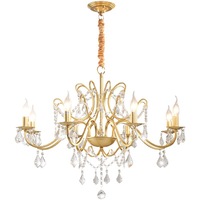 Lustre moderne de luxe en fer forgé doré et cristal grande suspension en métal pour salon avec installation suspendue pour la maison et l'hôtel