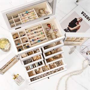 Boîte de rangement en <span class=keywords><strong>bois</strong></span> rectangulaire grande, à 5 couches, avec cadre flottant 3D pour présentation de bijoux (crèmes, boucles d'oreilles, bracelets) - Product Image 4