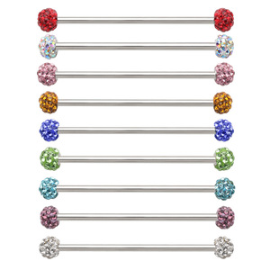 Zesen thép không gỉ quả bóng pha lê lưỡi Nhẫn pha lê đầy màu sắc thẳng Barbell lưỡi xuyên cho phụ nữ người đàn ông - Product Image 1