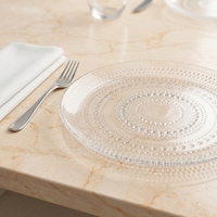Assiettes rondes en verre transparent de 13 pouces, écologiques, modernes, à motifs personnalisés, pour mariage, fête, usage domestique