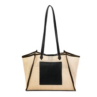 Nouvelle collection printemps : Sac fourre-tout de plage pour femme, grand format, luxe minimaliste, tissé ajouré, avec bouton magnétique et surpiqûres contrastées
