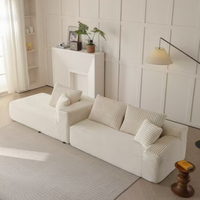 Canapé d'angle modulaire en velours côtelé crème style nordique, emballage sous vide pour petit appartement ou salon