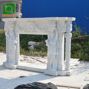 Cheminée en marbre blanc italien personnalisé cadre métallique avec sculpture design fille en stock - Product Image 1
