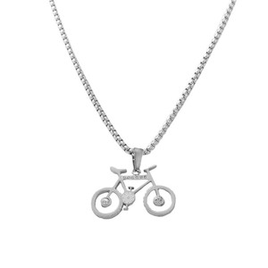 Yunnique Collier pendentif vélo en acier inoxydable pour homme, design géométrique rétro, serti pavé 120110 - Product Image 4