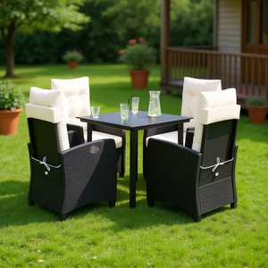 Ensemble de salle à manger de jardin en rotin noir avec coussins, 4 places, mobilier d'extérieur, style contemporain - Product Image 2