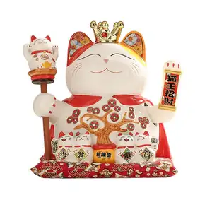 9 "Shake hand Elvis Cash Cow Japanese Ceramic Lucky Fortune Cat Figurines Maneki Neko Ceramic White Porcelain Lucky Cat