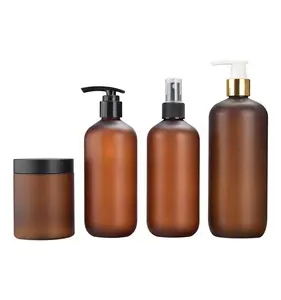 Luxury Amber Frosted Shampoo Bottles 300ml/500ml Custom Cosmetic Bottle Set 8 oz Plastic Jar