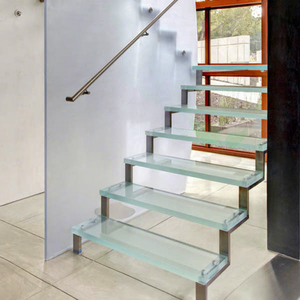 Escaliers intérieurs en verre, escaliers droits avec marches en verre feuilleté et cloison en verre - Product Image 1