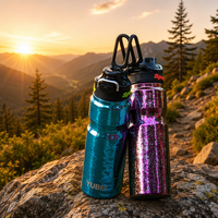 Bouteille d'eau sportive américaine à large ouverture en titane pur avec paille 650 ml pour la randonnée et les activités de plein air – Idée cadeau