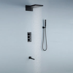 Luxury 59-1 Brass Black Waterfall <b>Shower</b> <b>Rainfall</b> <b>Shower</b> Set Villa Hotel Rain Bathroom Concealed <b>Shower</b> Mixer - Product Image 2
