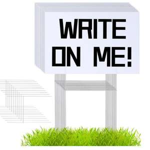 Plaque en plastique ondulé blanc pour décorations de joyeux anniversaire, ventes de garage, locations, panneaux de guidage, et panneaux de jardin vierges avec piquets - Product Image 1