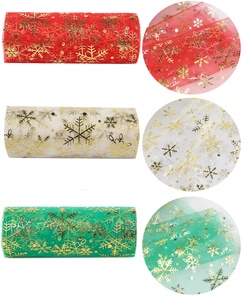 Latar Belakang Gulungan <span class=keywords><strong>Tulle</strong></span> Motif Kepingan Salju Natal, Hiasan Pohon Natal, Dekorasi Pesta, Pembungkus Kado, Jaring - Product Image 5