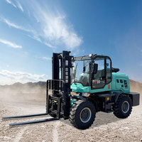 Chariot élévateur tout-terrain robuste - Chariot élévateur diesel 4x4 à pneus pleins avec capacité de 3 à 10 tonnes, mât à trois étages pour la construction