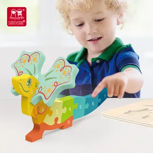 PHOHI mainan anak-anak dari kayu, teka-teki pendidikan dini-Dinosaurus 3D Puzzle-mainan konstruksi kayu