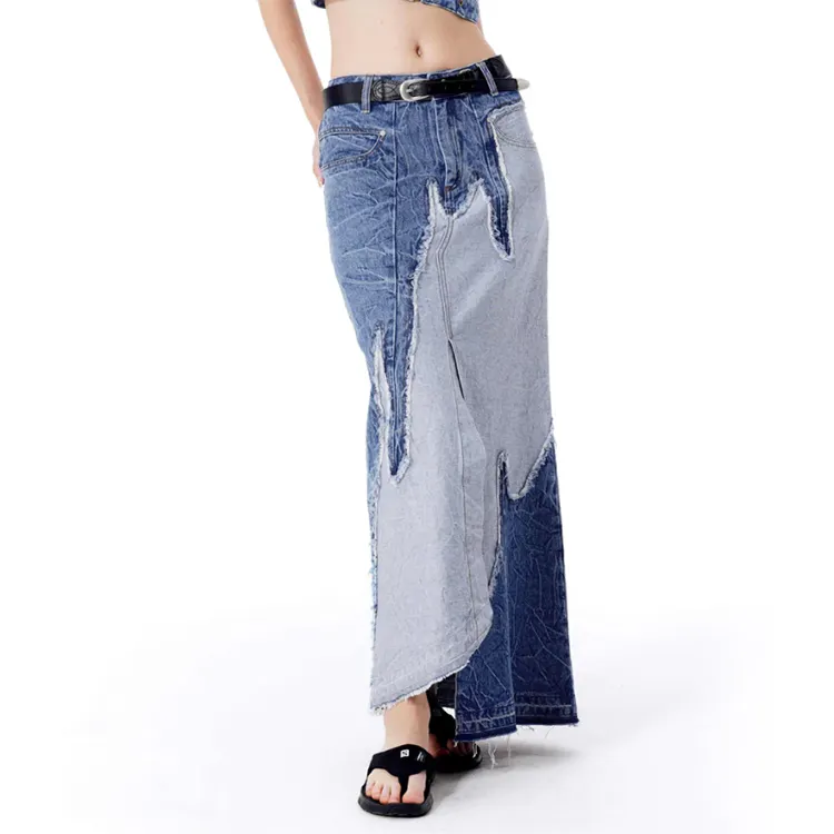 DiZNEW 2022 wholesale designer patchwork long jean dress loose maxi women plus size denim dress