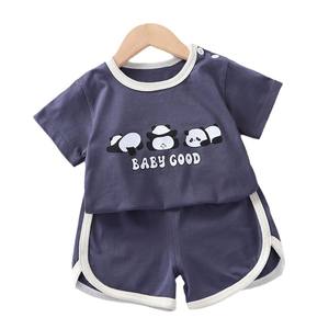 Qingli Young vêtements de sport décontractés purs pour enfants d'âge moyen-T-Shirt d'été en coton à manches courtes ensemble deux pièces - Product Image 5