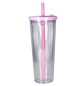 Custom logo 24 oz Double Wall <b>Reusable</b> Plastic Boba Coffee <b>Cup</b> Smoothie Tumbler with Straw - Product Image 1