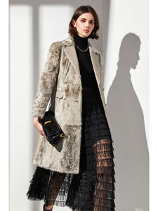 Elegante y lujoso <span class=keywords><strong>Fetal</strong></span> de lana de cordero para bebé, traje de lana, cuello de piel en uno, Chaqueta larga delgada de cuero genuino - Product Image 4