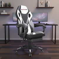 Chaise de jeu PC ergonomique pivotante en similicuir noir moderne avec revêtement en cuir synthétique