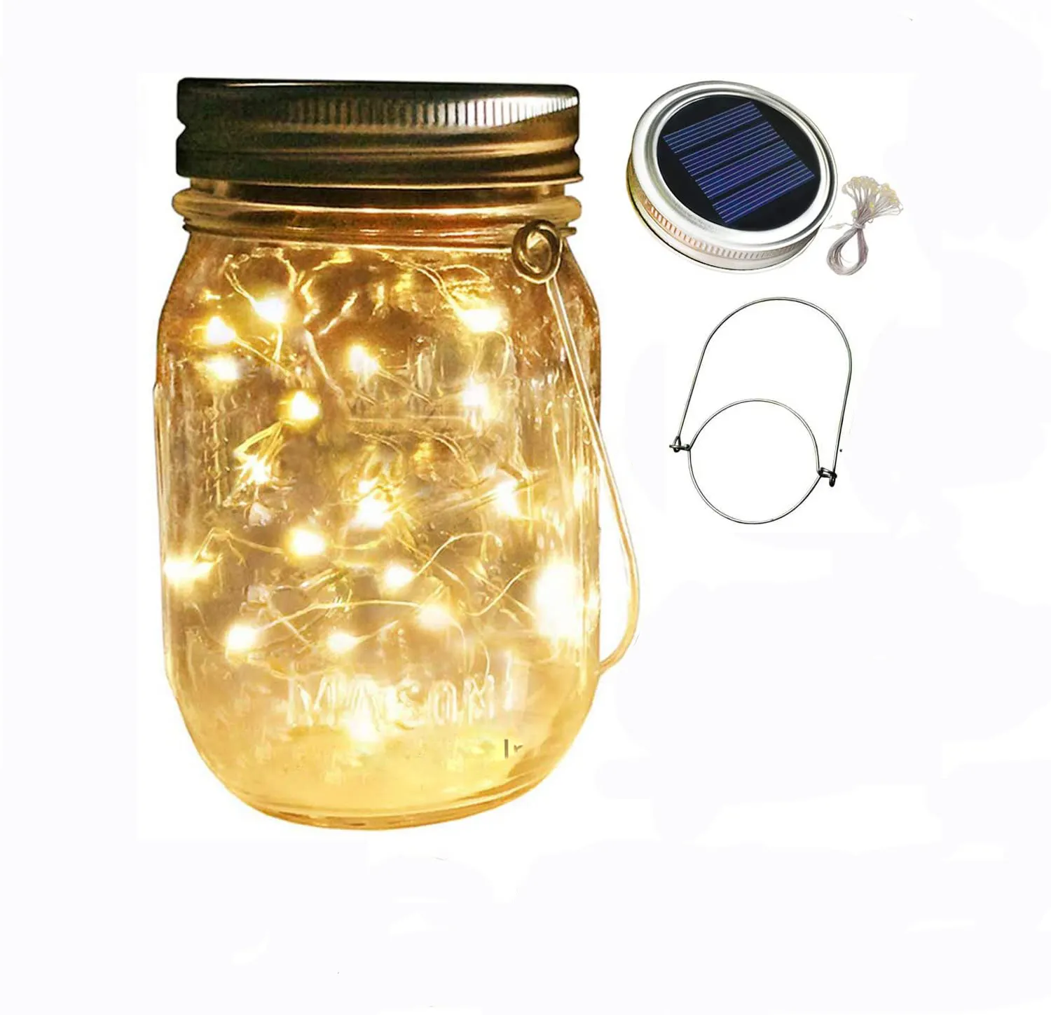 Outdoor Waterproof Mason Jar Fairy Lights Solar Powered 20 Led String Fairy Star Firefly Lids Lights Solar Lanterns Table Light